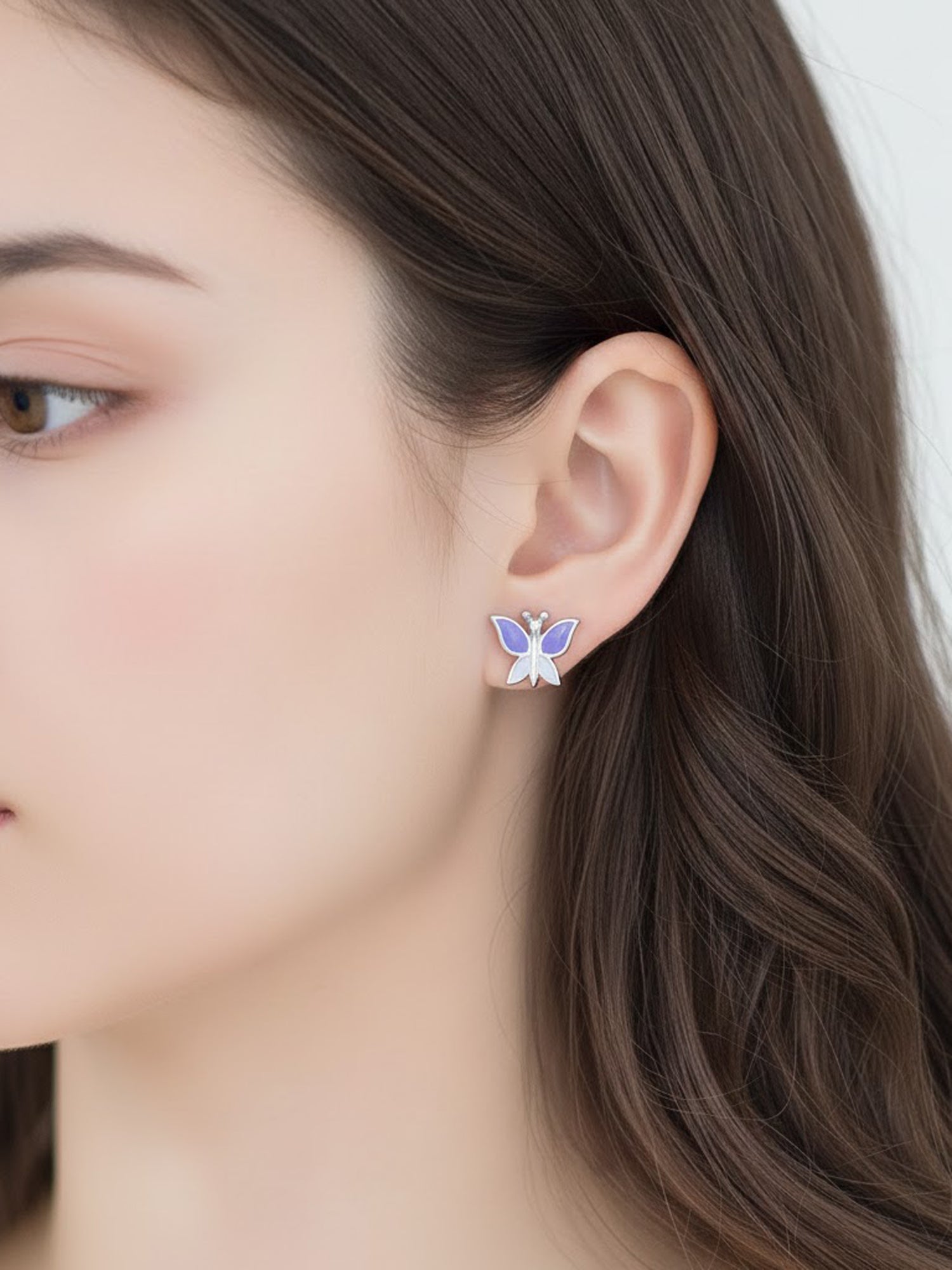 Amethyst Mist Butterfly Silver Studs