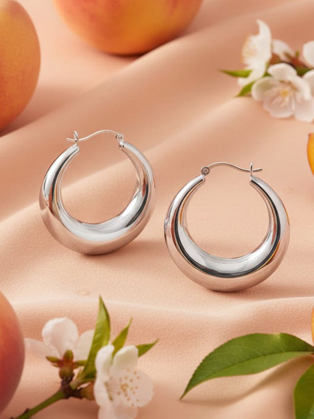Polished Ellipse Silver Hoops