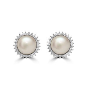Pure 925 Silver Zircon and Pearl Elegant Stud Earrings