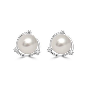 Sterling Silver 925 Pearl & Sparkling Zircon Designer Studs